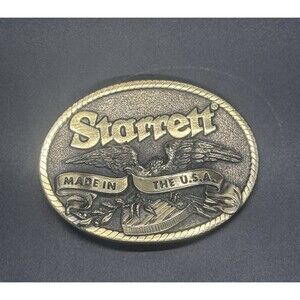 Vintage Starrett Made in the USA Brass Belt Buckle Oval Western Cowboy
